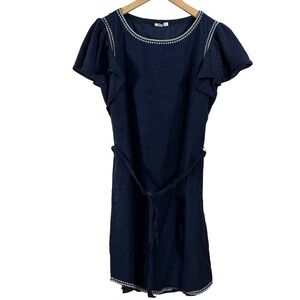 Gap‎ Women's Dress Navy Blue Embroidered Flutter Sleeves Sundress Size S Tall